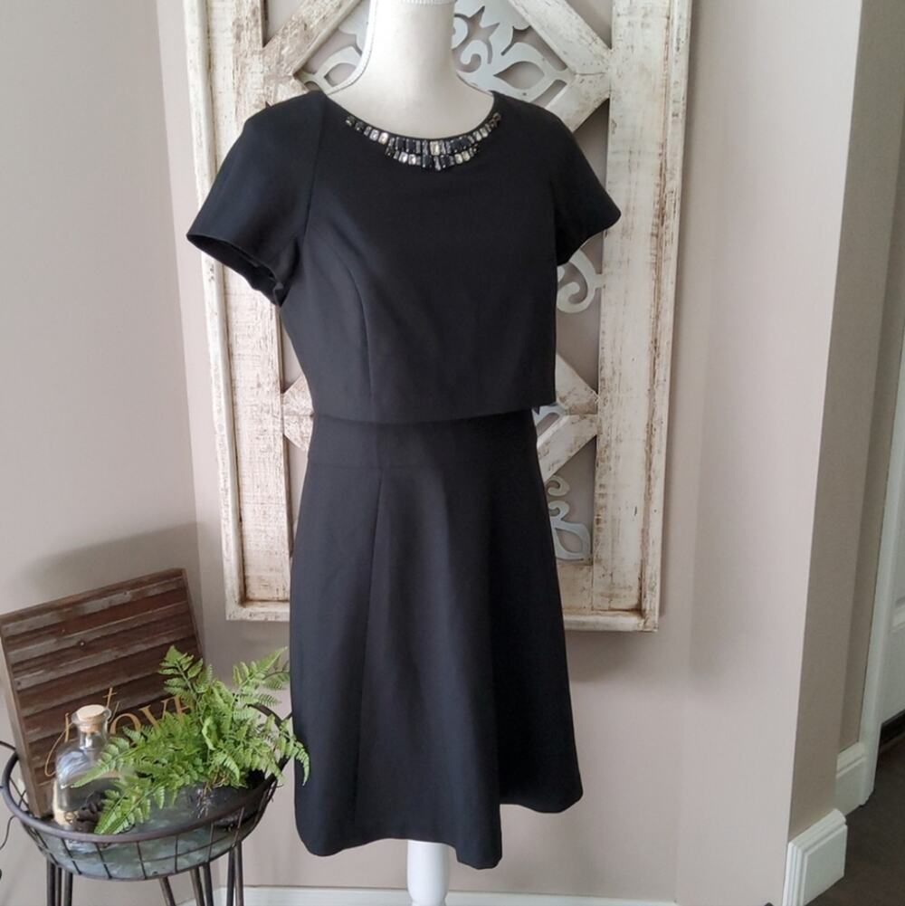 Vince Camuto Women's Embellished Neck A-line Fit and Flare Dress in Black